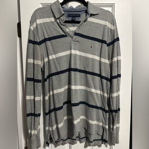 Tommy Hilfiger Gray striped rugby shirt - long sleeved, size medium